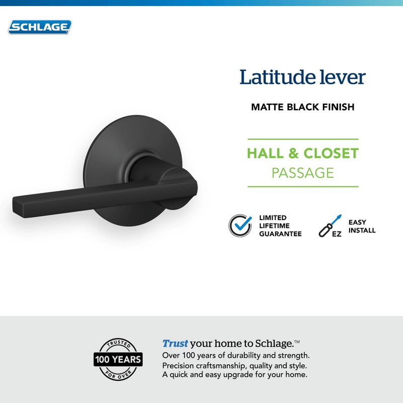 Schlage F10 V LAT 622 Latitude Door Lever, Hall & Closet Passage Lock, Matte Black - Image 4