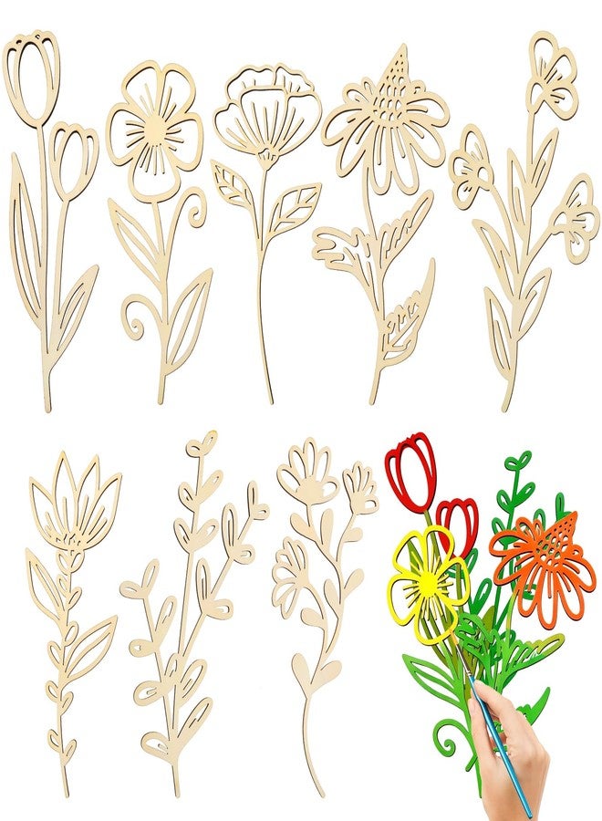 Jowgut 8 Pieces Wood Wildflowers, Colorable Floral Cutouts for Crafts, Wooden Birth Laser Cut Flower Signs Hanging Sculpture for Nursery Wall Decor Bedroom Living Room DIY Gifts Memorial - Image 1