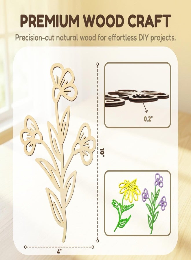 Jowgut 8 Pieces Wood Wildflowers, Colorable Floral Cutouts for Crafts, Wooden Birth Laser Cut Flower Signs Hanging Sculpture for Nursery Wall Decor Bedroom Living Room DIY Gifts Memorial - Image 2