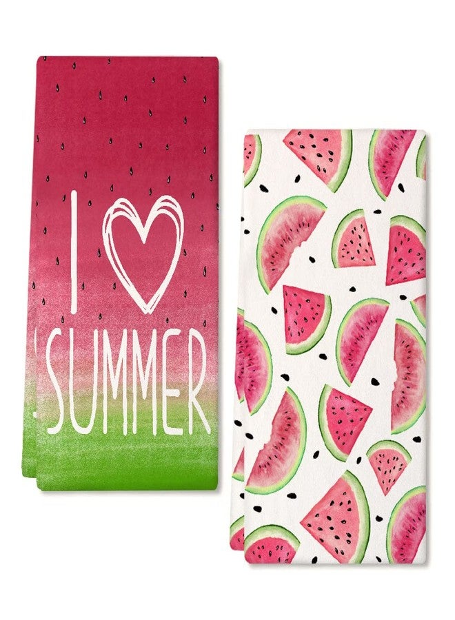 ARKENY Watermelon Summer Kitchen Towels Dish Towels Set of 2,Red I Love Summer Hand Towels 18x26 Inch Drying Dishcloth,Farmhouse Home Seasonal Holiday Summer Decorations AD331 - Image 1