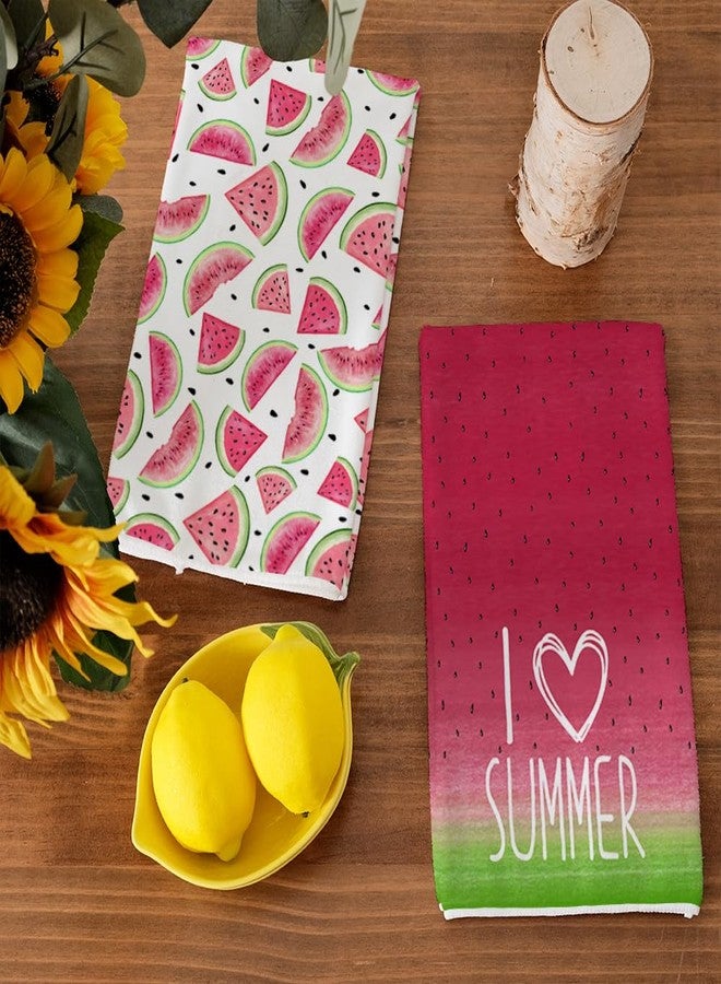 ARKENY Watermelon Summer Kitchen Towels Dish Towels Set of 2,Red I Love Summer Hand Towels 18x26 Inch Drying Dishcloth,Farmhouse Home Seasonal Holiday Summer Decorations AD331 - Image 3
