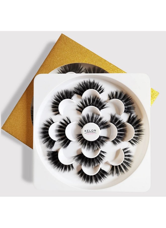 KELON - Lashes 7 Pairs Faux Fluffy Wispy False Eyelashes Thick Volume Fake Eyelashes Natural Soft Extension Eyelashes Makeup Handmade Pack Lashes No Glue (M5) - Image 1