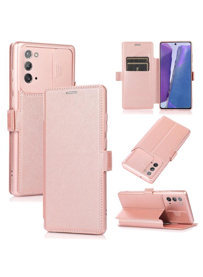 اس-توب جراب لهاتف Samsung Galaxy Note20 مع نافذة دفع مزدوجة من البولي يوريثان + جراب جلدي قلاب أفقي من السيليكون مع حامل وفتحة بطاقة - Image 1