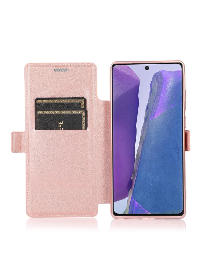 اس-توب جراب لهاتف Samsung Galaxy Note20 مع نافذة دفع مزدوجة من البولي يوريثان + جراب جلدي قلاب أفقي من السيليكون مع حامل وفتحة بطاقة - Image 4