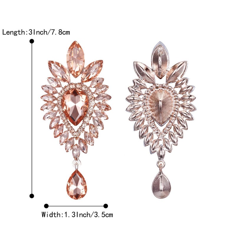 BriLove Women's Tribal Ethnic Crystal Teardrop Halo Chandelier Dangle Earrings Peach Morganite Color Rose-Gold-Toned - Image 4