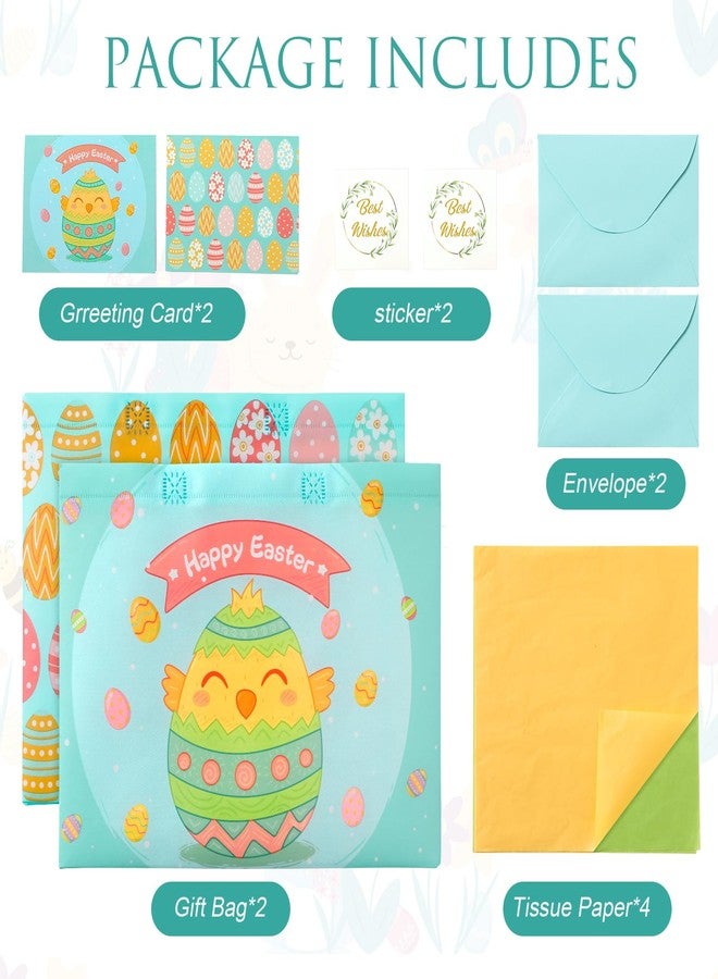 STYPOP 2 Pack 13" Large Easter Gift Bags with Tissue Paper, Reusable Non-Woven Easter Bags with Handles for Kids Egg Hunts/Party Favor Supplies, 12.8"*10.2"*6.3" - Image 3