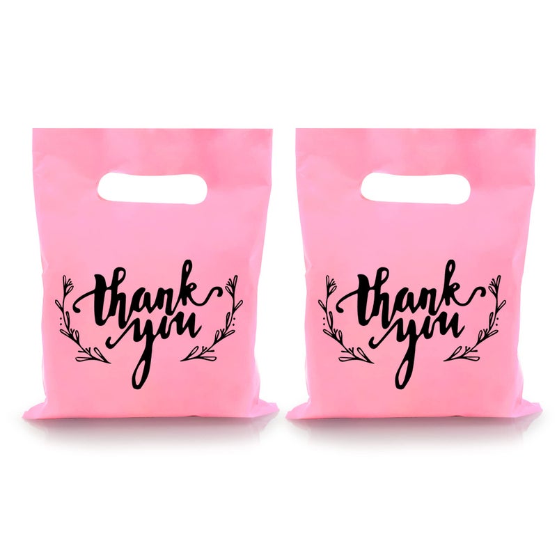 KEEPARTY 100PCS Small Thank You Merchandise Bags Plastic Goodie Bags Party Favor Bags for Birthday Party Baby Shower Wedding Christmas Retirements Pink - Image 1