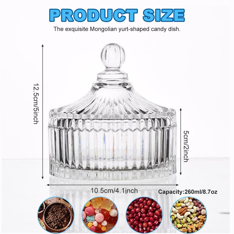 SYBL 280ML/10Oz Candy Dishes Crystal Glass Candy Box with Lid Decorative Covered Food Storage Organization Sugar Bowl Cookie Jar Biscuit Jar Seasoning Jar for Home Kitchen(Clear) - Image 2