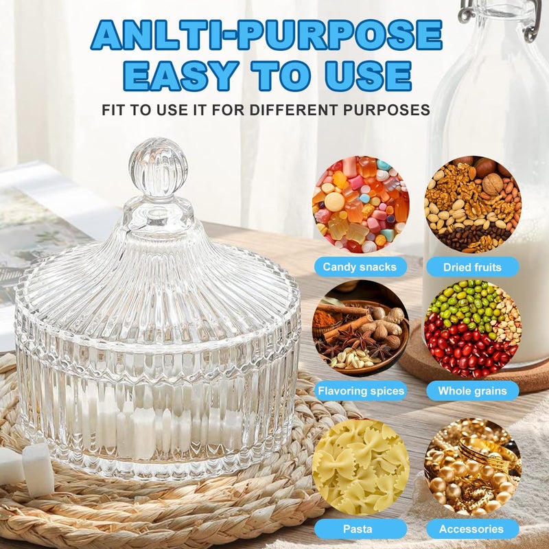 SYBL 280ML/10Oz Candy Dishes Crystal Glass Candy Box with Lid Decorative Covered Food Storage Organization Sugar Bowl Cookie Jar Biscuit Jar Seasoning Jar for Home Kitchen(Clear) - Image 5