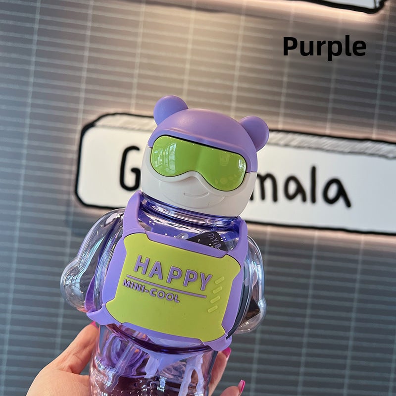 Internet Celebrity New Trendy Cool Bear Cartoon Figure Plastic Cup Water Cup Large Capacity Fashionable Kidsren's Straw Cup Student Water Cup(Purple, 800ML) - Image 1