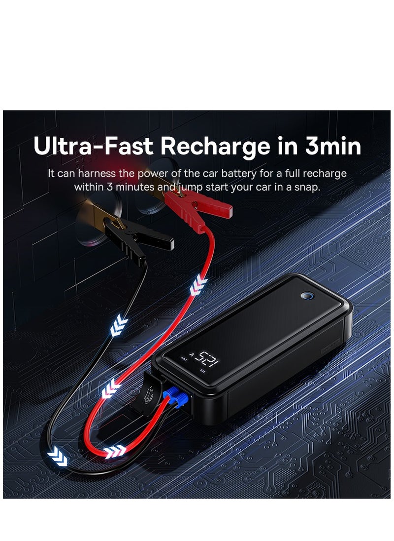 Baseus - Super Capacitor Jump Starter 3000A, 500F*5 Battery-Free Car Jump Box (Up to 10.0L Gas, 8L Diesel), 12V Car Jump Starter Battery Booster Fast Battery Charger with Digital LED Display - Image 1