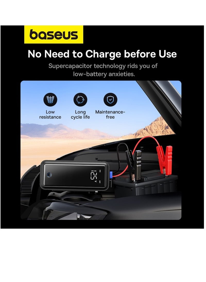 Baseus - Super Capacitor Jump Starter 3000A, 500F*5 Battery-Free Car Jump Box (Up to 10.0L Gas, 8L Diesel), 12V Car Jump Starter Battery Booster Fast Battery Charger with Digital LED Display - Image 1
