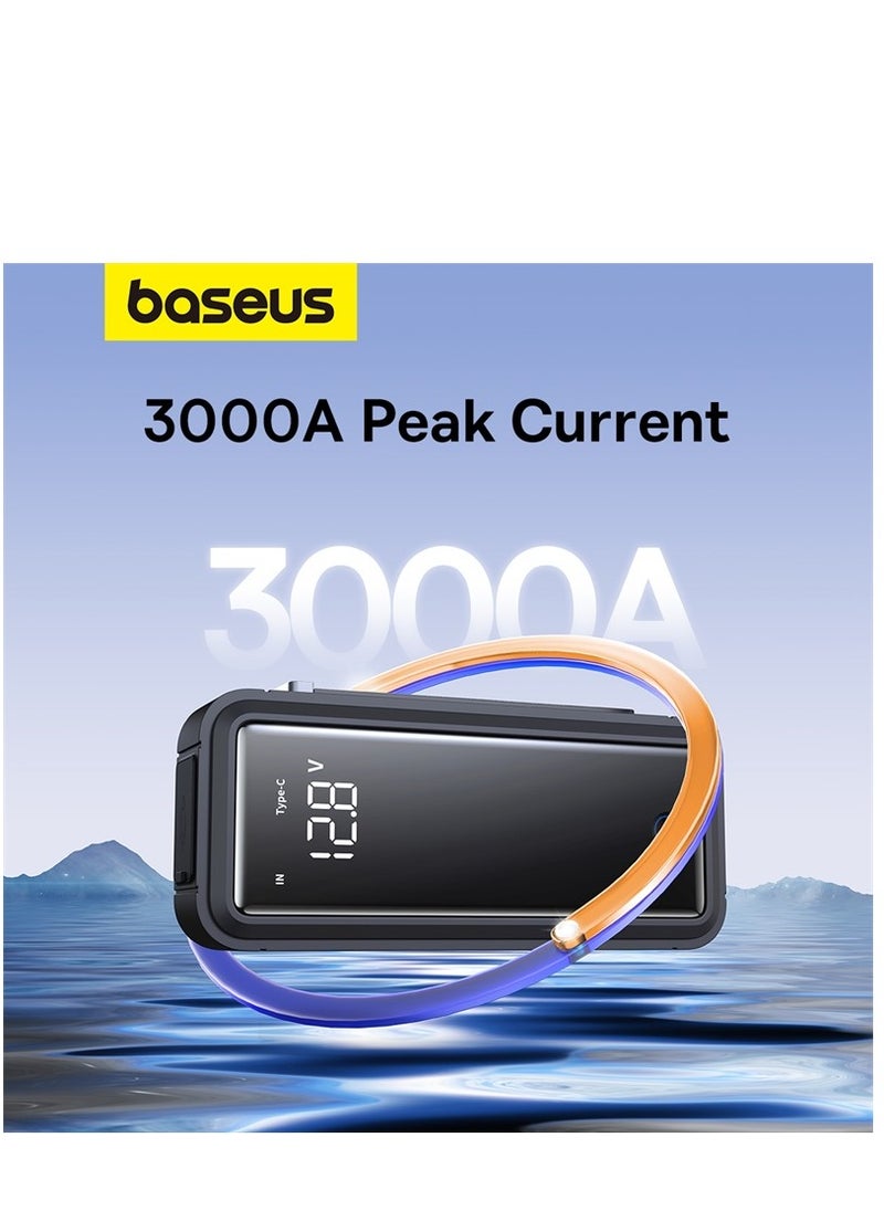 Baseus - Super Capacitor Jump Starter 3000A, 500F*5 Battery-Free Car Jump Box (Up to 10.0L Gas, 8L Diesel), 12V Car Jump Starter Battery Booster Fast Battery Charger with Digital LED Display - Image 1