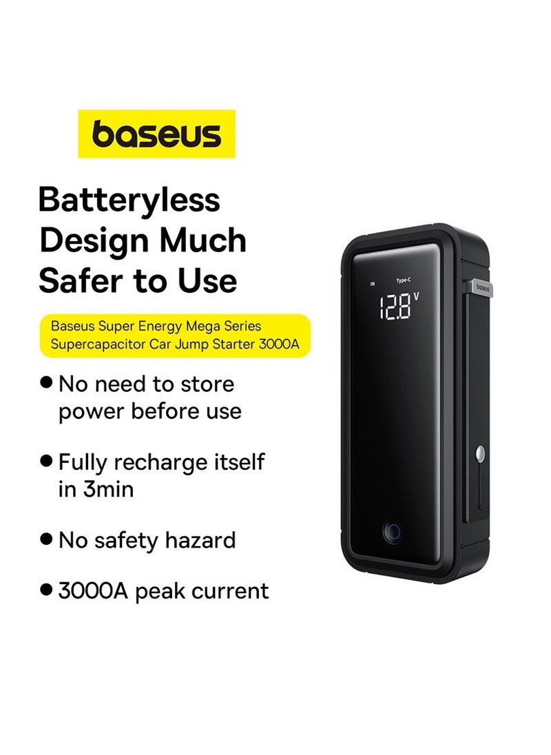 Baseus - Super Capacitor Jump Starter 3000A, 500F*5 Battery-Free Car Jump Box (Up to 10.0L Gas, 8L Diesel), 12V Car Jump Starter Battery Booster Fast Battery Charger with Digital LED Display - Image 1