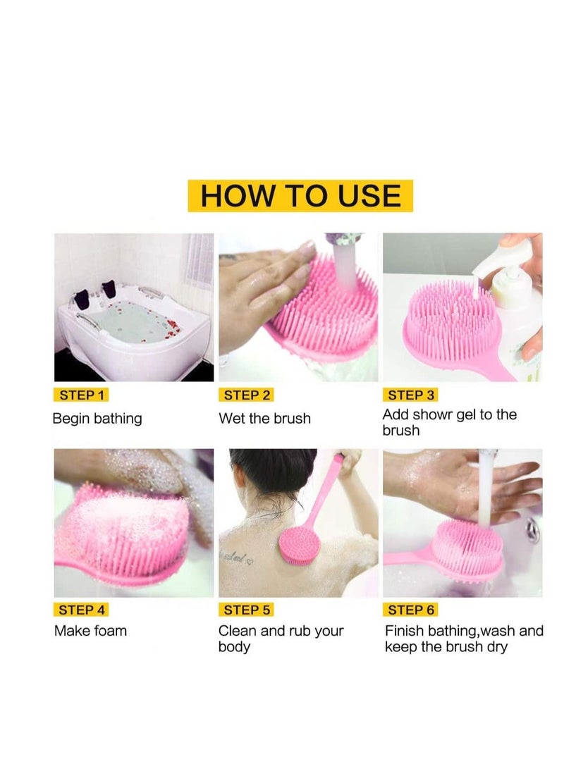 SYOSI Bath Body Brush, Silicone Long Handle Shower Brush Double-sided Back Scrubber No Plastic Smell BPA-Free Exfoliating Pad Exfoliator Cellulite Massager Skin Care for Women Men - Image 3