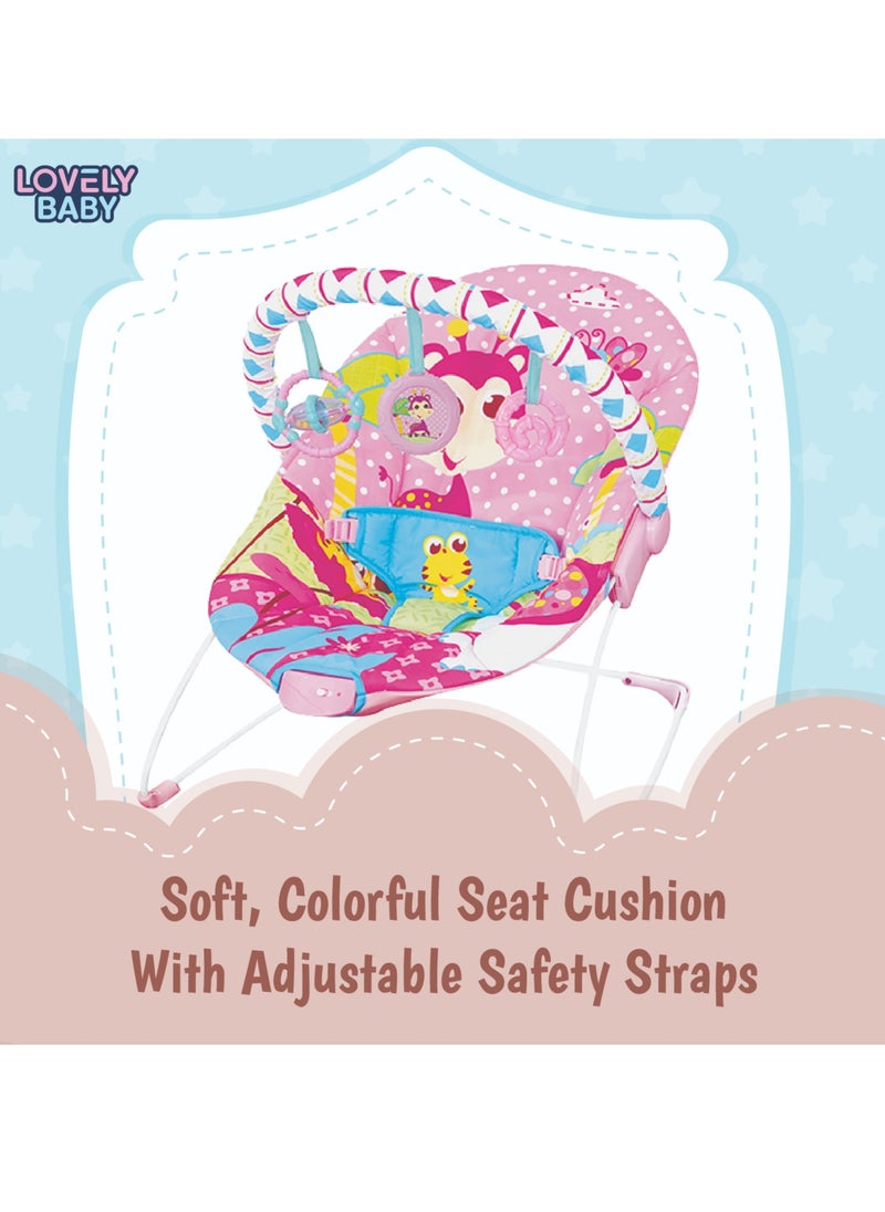 Lovely Baby - Lovely Baby Bouncer Rocker LB 6790 – Baby Seat w/ Gentle Vibration, Adjustable Toy Bar - Pink - Image 1