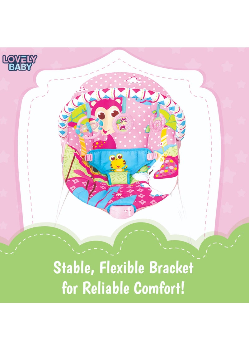 Lovely Baby - Lovely Baby Bouncer Rocker LB 6790 – Baby Seat w/ Gentle Vibration, Adjustable Toy Bar - Pink - Image 1