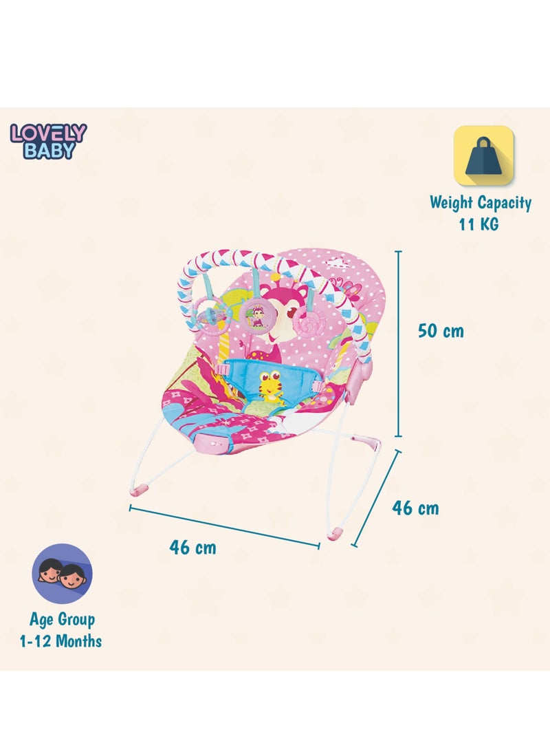 Lovely Baby - Lovely Baby Bouncer Rocker LB 6790 – Baby Seat w/ Gentle Vibration, Adjustable Toy Bar - Pink - Image 1
