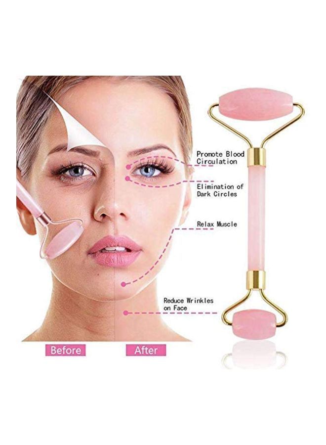 NIBEMINENT 2-In-1 Jade Rolling Massage Tools With Quartz Roller And Gua Sha Pink/Gold - Image 4
