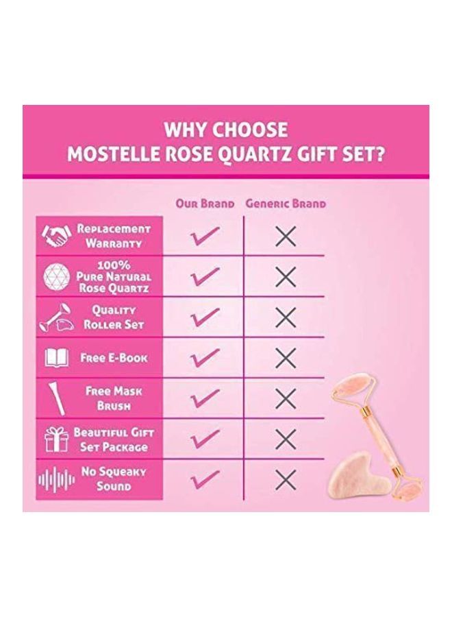 NIBEMINENT 2-In-1 Jade Rolling Massage Tools With Quartz Roller And Gua Sha Pink/Gold - Image 3