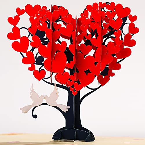 CUTE POPUP Heart Tree and Love Birds Anniversary pop up card for him, her on Valentine, Birthday, Wedding or any occasion - Image 1