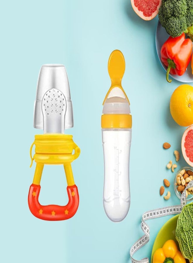 Krido Baby Feeding Bottle with Fruit Nibbler Set, Green, BPA Free, 6+ Months, 2 in 1 Feeder with Spoon (Yellow) - Image 1