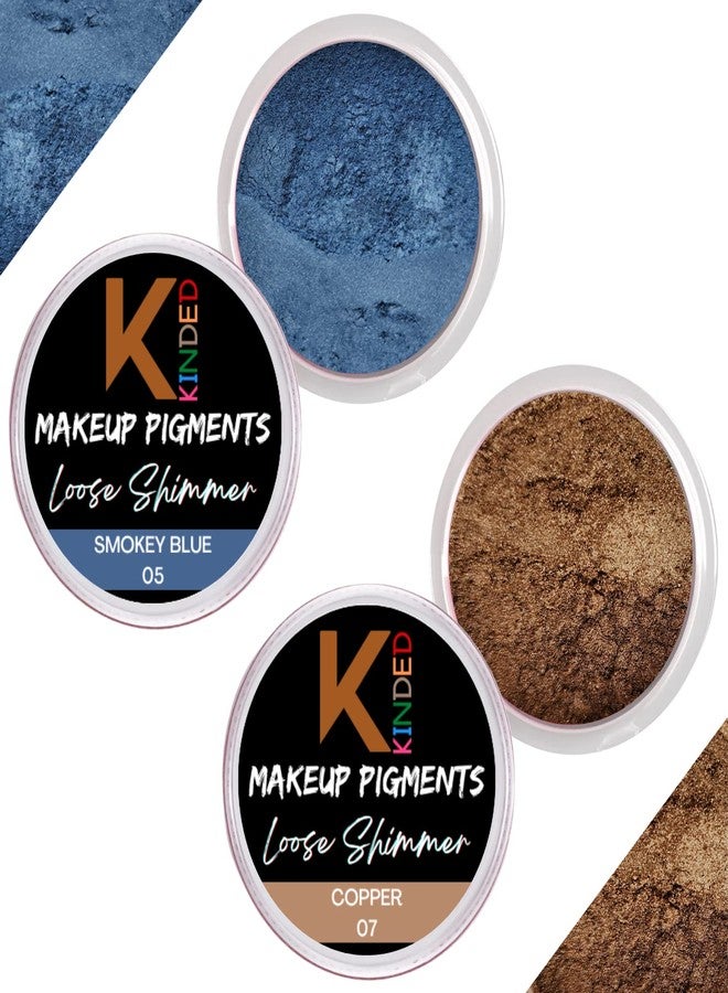 KINDED Loose Shimmer Makeup Foil Pigments Glitter Eyeshadow for Women Smokey Eyes Face Brow Bones Body Highlighter Metallic Beauty Shiny Dust Powder Pearls (Combo 3gm each, Smokey Blue & Copper) - Image 1