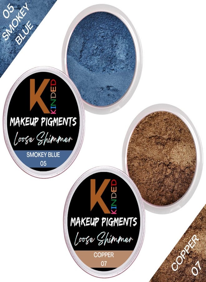 KINDED Loose Shimmer Makeup Foil Pigments Glitter Eyeshadow for Women Smokey Eyes Face Brow Bones Body Highlighter Metallic Beauty Shiny Dust Powder Pearls (Combo 3gm each, Smokey Blue & Copper) - Image 2