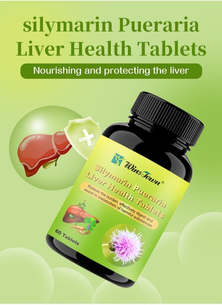 Wins Town - Siymarin Pueraria Liver Health Tablets, Metabolism Booster Milk Thistle Herbal Supplements, Natural Ingredients Liver Cleanse Detox Pills For Effective Digestion And Stress Relief 60 Tablets - Image 1
