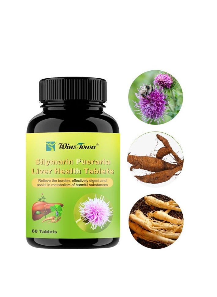 Wins Town - Siymarin Pueraria Liver Health Tablets, Metabolism Booster Milk Thistle Herbal Supplements, Natural Ingredients Liver Cleanse Detox Pills For Effective Digestion And Stress Relief 60 Tablets - Image 1