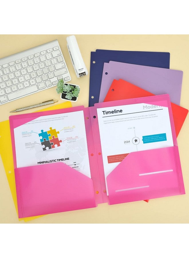 EOOUT 10Pcs Colord File Folders Binder Folders Plastic Folders With Pocket And 2 Business Card Slot 3 Hole Punch Poly Folders Fits In 3 Ring Binder For School Office  - Image 5