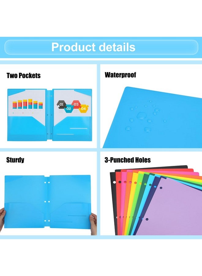 EOOUT 10Pcs Colord File Folders Binder Folders Plastic Folders With Pocket And 2 Business Card Slot 3 Hole Punch Poly Folders Fits In 3 Ring Binder For School Office  - Image 3