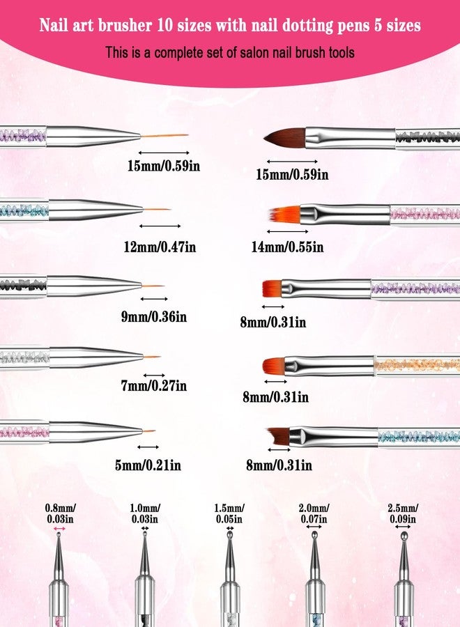 Molain 10PCS Nail Art Brushes Set, Double-Ended Nail Design Tools with Liner Brush & Dotting Pens Professional Nail Painting Kit for DIY Home Salon - Image 2