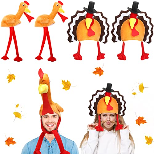 Geyoga 4 Pcs Thanksgiving Turkey Hats for Adults Plush Turkey Hat with Legs Headband for Carnival Cosplay Thanksgiving PartyCuteMulticolor - Image 1