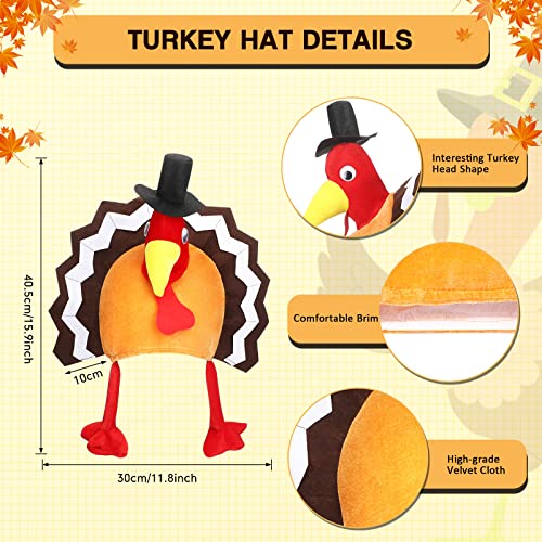 Geyoga 4 Pcs Thanksgiving Turkey Hats for Adults Plush Turkey Hat with Legs Headband for Carnival Cosplay Thanksgiving PartyCuteMulticolor - Image 5