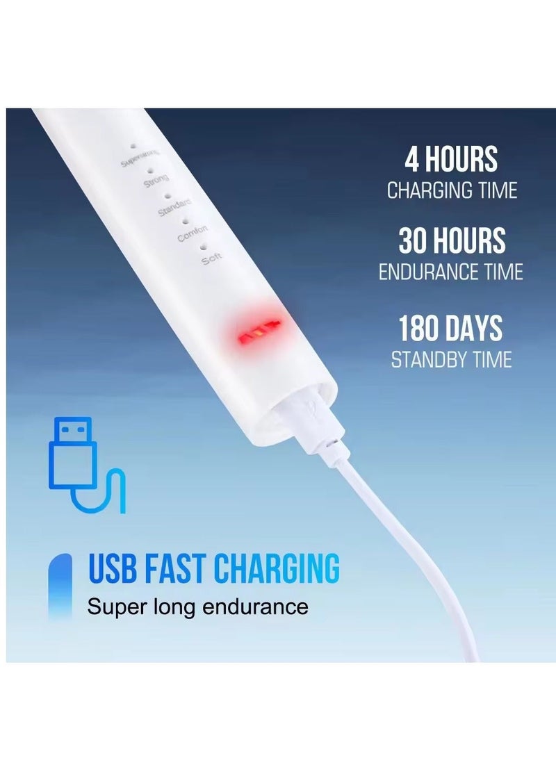 أيه بي جي طقم أسنان قابل للشحن عددي - 2 فرشاة أسنان كهربائية و 1 مزيل البلاك - تنظيف الأسنان ، وإزالة الحجارة ، طقم تبييض الأسنان ، الأسنان الكهربائية الأنظف ، طقم صحة الفم ، وأدوات طب الأسنان ( أبيض ) - Image 5