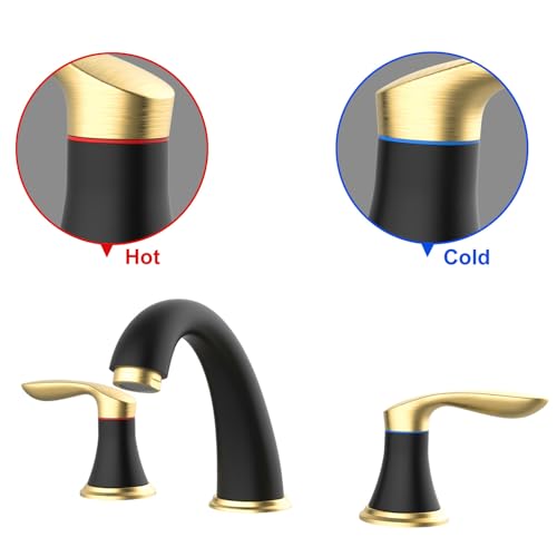 Hosslly Bathroom Sink Faucet, Faucet for Bathroom Sink, Widespread Black and Gold Bathroom Faucet 3 Hole with Stainless Steel Pop Up Drain and cUPC Lead-Free Hose - (Black and Gold) - Image 4