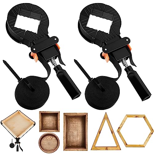 Feekoon 2 Packs 13 FT Belt Band Strap Clamps for Woodworking, Quick Release Band Clamps with 4 Corner Claws, Thick and Sturdy Belt Clamp, Adjustable Picture Frame Clamp Tool - Image 1