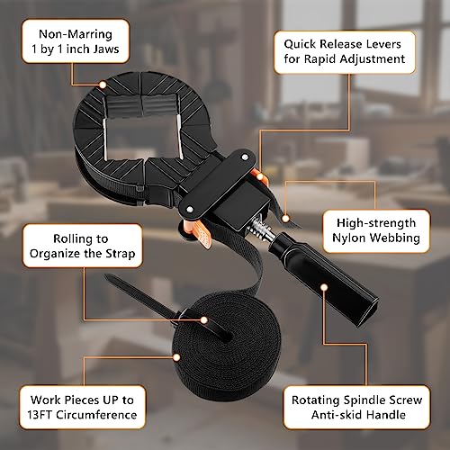 Feekoon 2 Packs 13 FT Belt Band Strap Clamps for Woodworking, Quick Release Band Clamps with 4 Corner Claws, Thick and Sturdy Belt Clamp, Adjustable Picture Frame Clamp Tool - Image 4