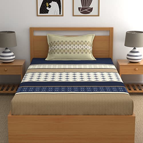 Home Ecstasy 100% Cotton Single Bedsheet with 1 Pillow Cover - (Size 59 x 87 inches, 140 TC, Colour - Blue) - Image 2