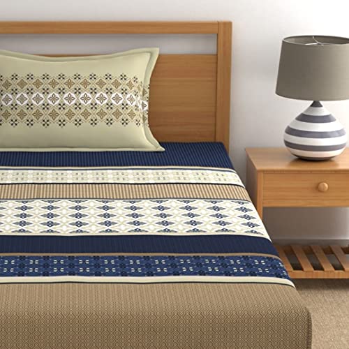 Home Ecstasy 100% Cotton Single Bedsheet with 1 Pillow Cover - (Size 59 x 87 inches, 140 TC, Colour - Blue) - Image 3