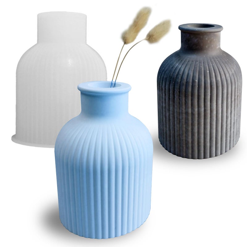 Wehous Silicone Vase Molds Epoxy Resin Concrete Vase Molds Creative Striped Storage Bottle Pen Holder Flower Vase Plant Mold DIY Resin Plaster Cement Ornament Display Art Craft Decor