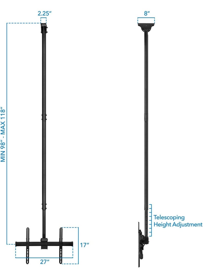 هامود HAMOOD، حامل تلفزيون السقف بطول 10 أقدام، حامل تلفزيون طويل للغاية بطول 3 أمتار، يناسب أجهزة تلفزيون مسطحة مقاس 40 و42 و47 و50 و55 و60 و70 بوصة، ارتفاع قابل للتعديل، إمالة وتدوير، أسقف مقببة حتى VESA 600x400 - Image 2