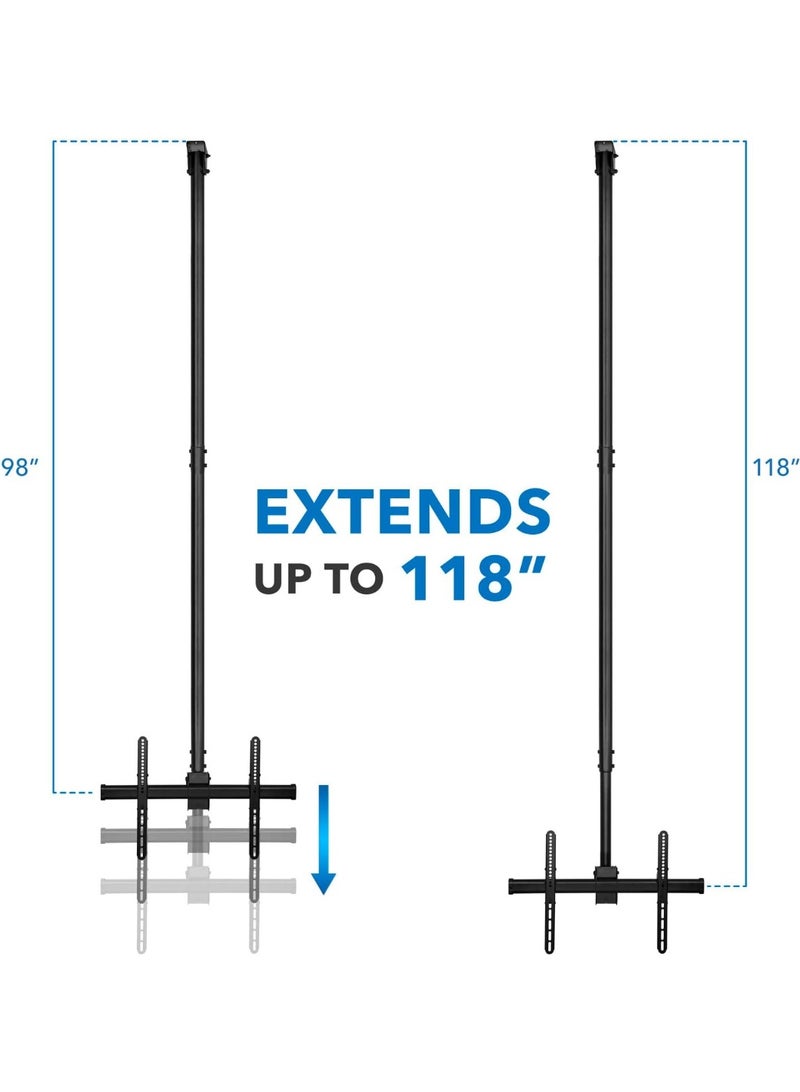 هامود HAMOOD، حامل تلفزيون السقف بطول 10 أقدام، حامل تلفزيون طويل للغاية بطول 3 أمتار، يناسب أجهزة تلفزيون مسطحة مقاس 40 و42 و47 و50 و55 و60 و70 بوصة، ارتفاع قابل للتعديل، إمالة وتدوير، أسقف مقببة حتى VESA 600x400 - Image 5