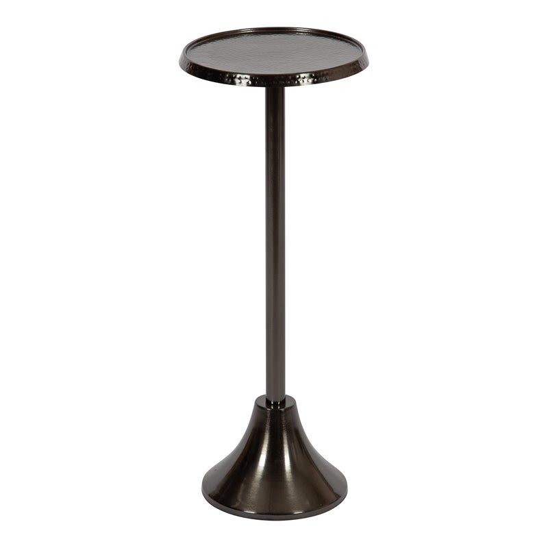 Kate and Laurel Kate and Laurel Sanzo Modern Pedestal Side Table 9 x 9 x 23 Pewter Decorative End Table with Hammered Tabletop 