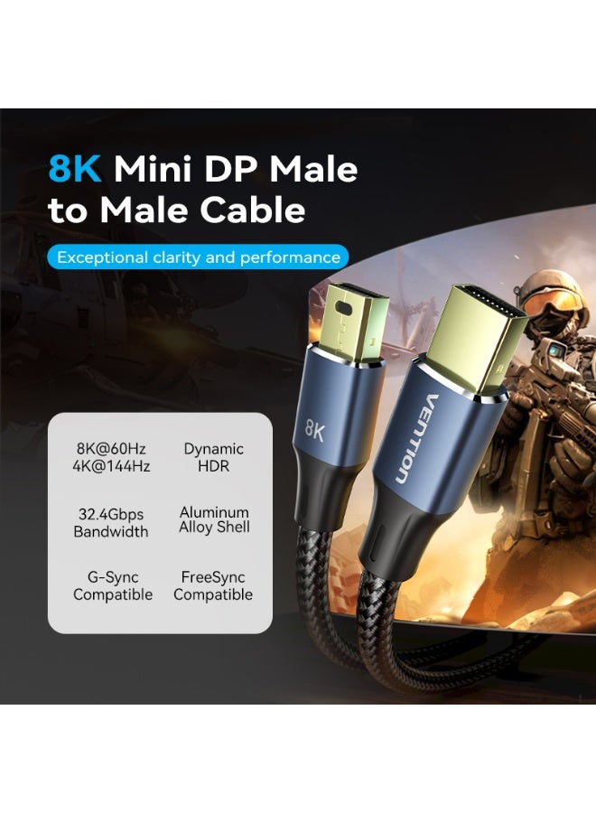 VENTION Mini DP Male to Male 8K HD Cable 1.5M Cotton Braided Blue Aluminum Alloy Type Model # HCGLG - Image 2