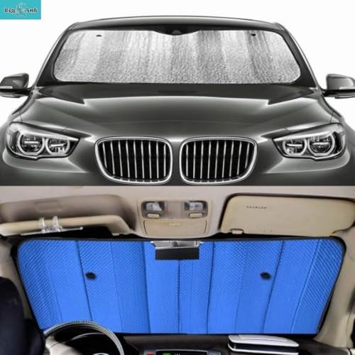 BIGANT Big Ant Fabric Windshield Sunshade for Car Foldable UV Ray Reflector Auto Front Window Sun Shade Visor Shield Cover, Keeps Vehicle Cool - Blue (55" x 27.5") - Image 2
