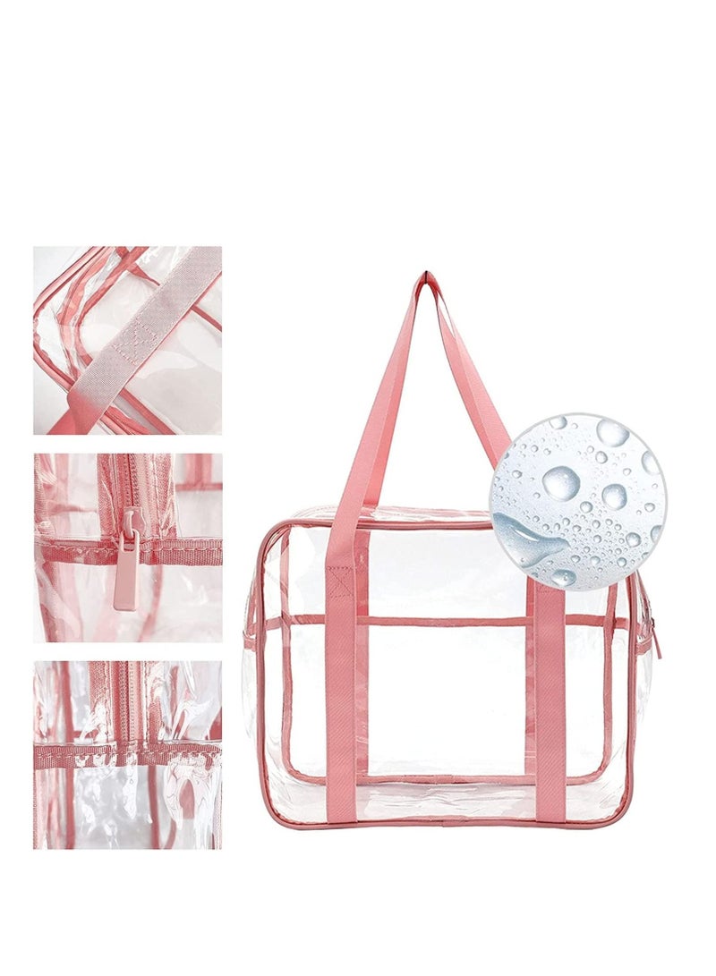 SYOSI Clear Makeup Handbag Travel Transparent Cosmetics Bag Tote Bag PVC Zippered Toiletry Carry Pouch Lightweight Waterproof Makeup Artist Large Bag Organizer Bag Beach Bag Shoulder Bag Pink  - Image 2