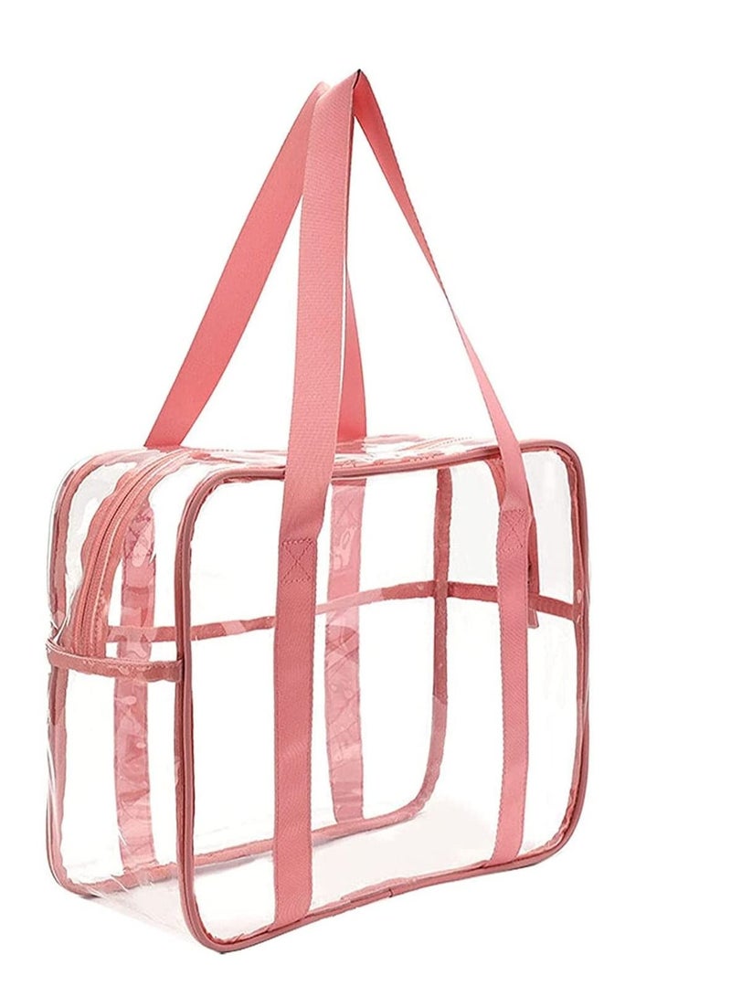 SYOSI Clear Makeup Handbag Travel Transparent Cosmetics Bag Tote Bag PVC Zippered Toiletry Carry Pouch Lightweight Waterproof Makeup Artist Large Bag Organizer Bag Beach Bag Shoulder Bag Pink  - Image 1