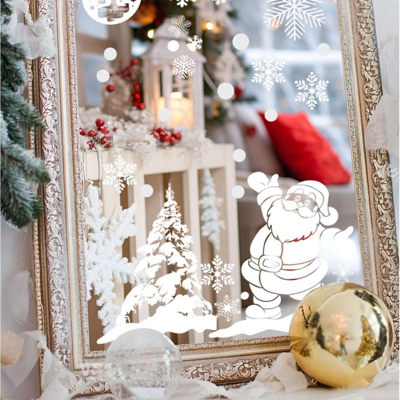 Plexaris زينة نوافذ عيد الميلاد - 260 قطعة ملصقات مزدوجة الجوانب، 9 ورقات ملصقات ثلجية بيضاء قابلة لإعادة الاستخدام من الفينيل PVC للنوافذ والمرايا - Image 5